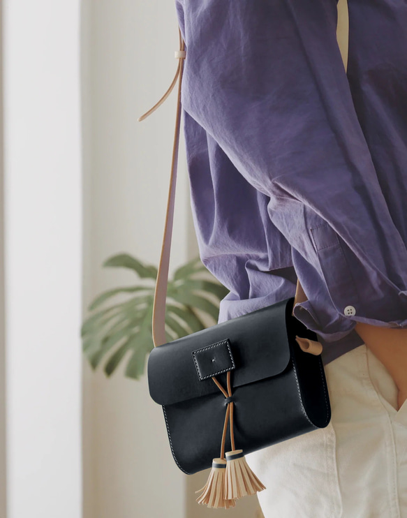 Tassel Pochette，真皮手工單肩包，外出包，夏季包 第5張的照片
