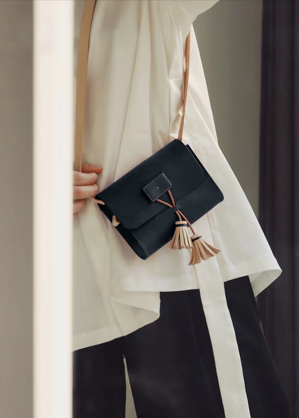 Tassel Pochette，真皮手工單肩包，外出包，夏季包 第9張的照片