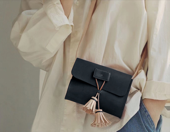 Tassel Pochette，真皮手工單肩包，外出包，夏季包 第1張的照片