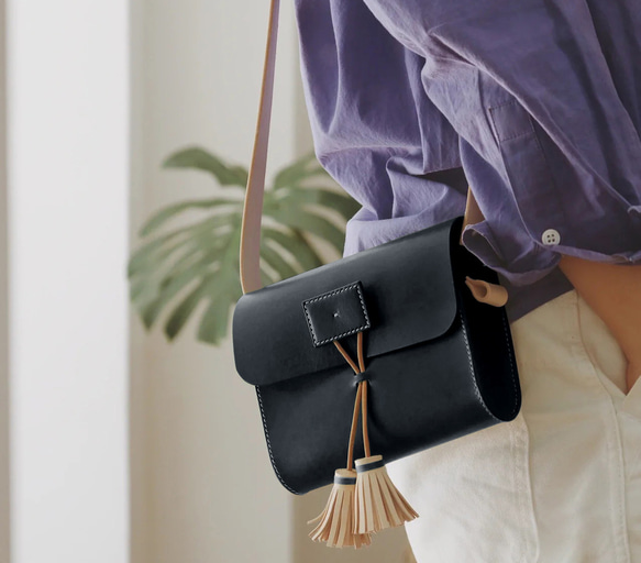 Tassel Pochette，真皮手工單肩包，外出包，夏季包 第2張的照片