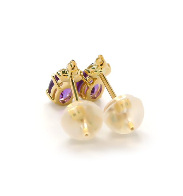 K18 紫水晶和鑽石柱式耳環 ~Ello Lilas~ 二月生日石 第6張的照片