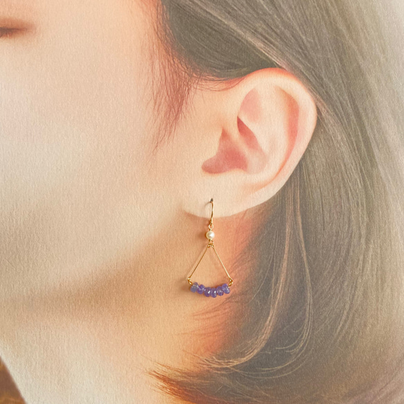 宝石質 タンザナイト/淡水真珠 14kgf ピアス ピアス（フック・チェーン 