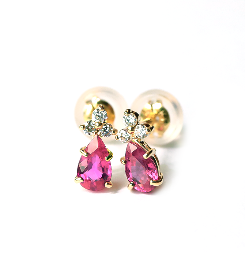 K18ルビー＆ダイヤモンドのポストピアス ~Ello Lilas~ 7月誕生石