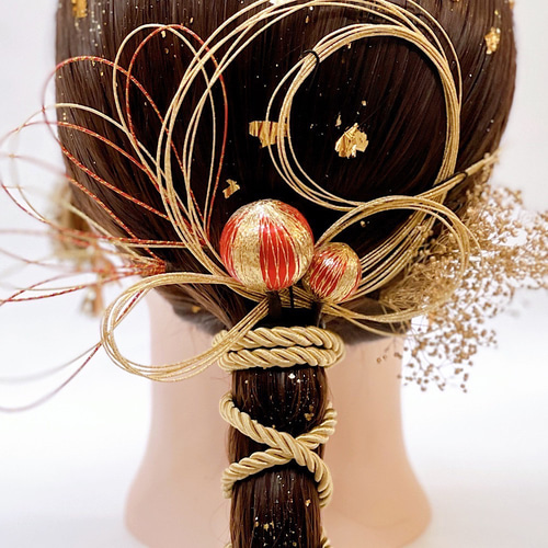 グリーンレッド♡金箔付♡髪飾り ヘッドドレス 前撮り 成人式 卒業式 七五三 ホワイトレッド♡金箔付♡髪飾り ヘッドドレス 前撮り 成人式 卒業式