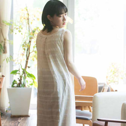 OrganicCotton &Linenボーダー　後ろタックのノースリーブワンピース 7枚目の画像