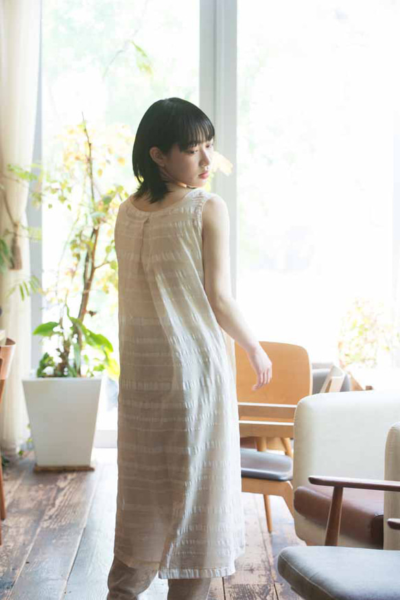 OrganicCotton &amp; Linen Border 背釘無袖連衣裙 第7張的照片