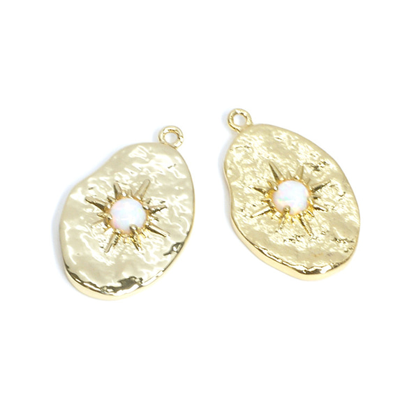 新作 [1 件] 蛋白石不均勻橢圓光澤金色魅力 NF 第2張的照片