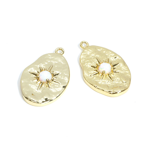 新作 [1 件] 蛋白石不均勻橢圓光澤金色魅力 NF 第1張的照片