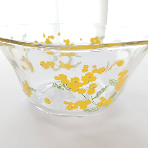 在庫限り】ミモザのてびねりガラスそうめん鉢4点セット (そうめん鉢
