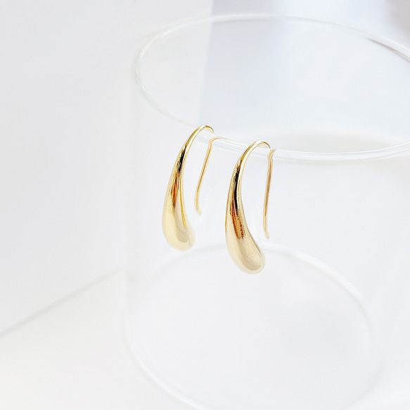 eje275 【1對】優雅長水滴造型16KGP金鉤耳環 第3張的照片