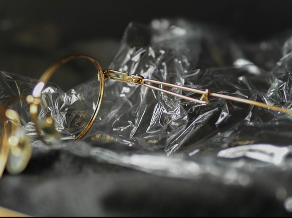 金色のオーバルピン風テンプル メタルフレーム アンティーク メガネ 日本/ガス 9枚目の画像
