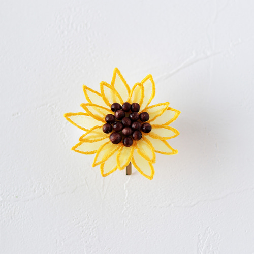 オーガンジー刺繍ひまわりポニーフック ポニーフック