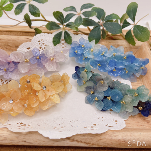 紫陽花バレッタ 新作 4色 夏の陽射しにもcute♪ バレッタ 櫻子