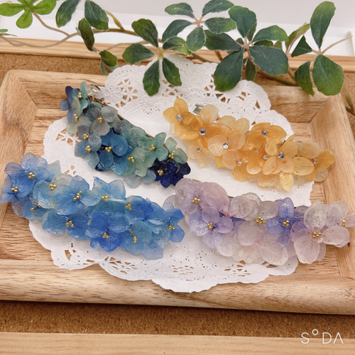紫陽花バレッタ 新作 4色 夏の陽射しにもcute♪ バレッタ 櫻子 通販 