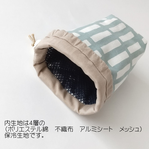 保冷＊300～350ml用ペットボトルカバー＊巾着タイプ＊格子柄 巾着袋