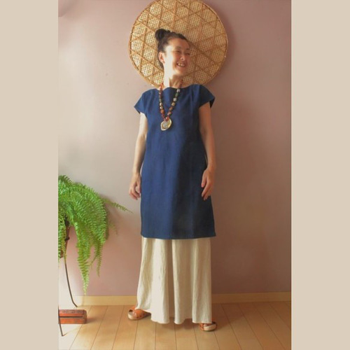 asana ヘンプコットン ロングスカート121○草木染めマンゴーインディゴ  