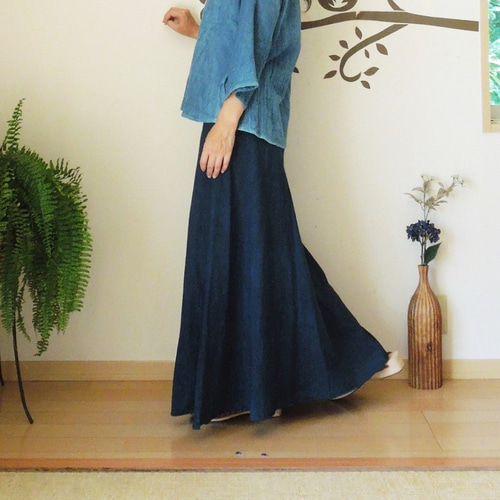asana ヘンプコットン ロングスカート121○草木染めマンゴーインディゴ  