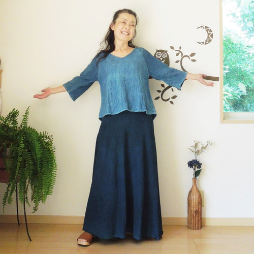 asana ヘンプコットン ロングスカート121○草木染めマンゴーインディゴ  