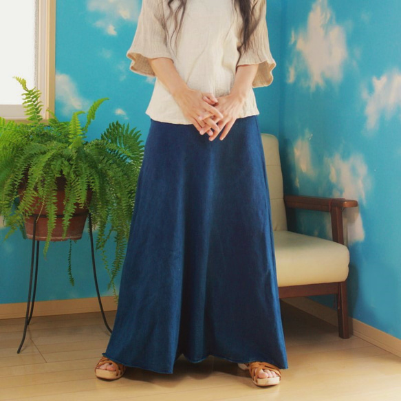 asana ヘンプコットン ロングスカート121●草木染めマンゴーインディゴ 10枚目の画像