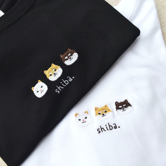 【キッズ】柴犬刺繍Tシャツ 《ホワイト・ブラック》子供服 お揃い 親子 男の子 女の子 2枚目の画像