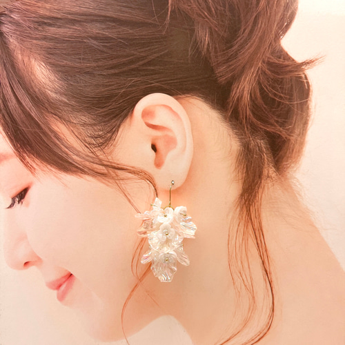 178 パール＆花びらの Autumn color ピアスorイヤリング ゴールドお花