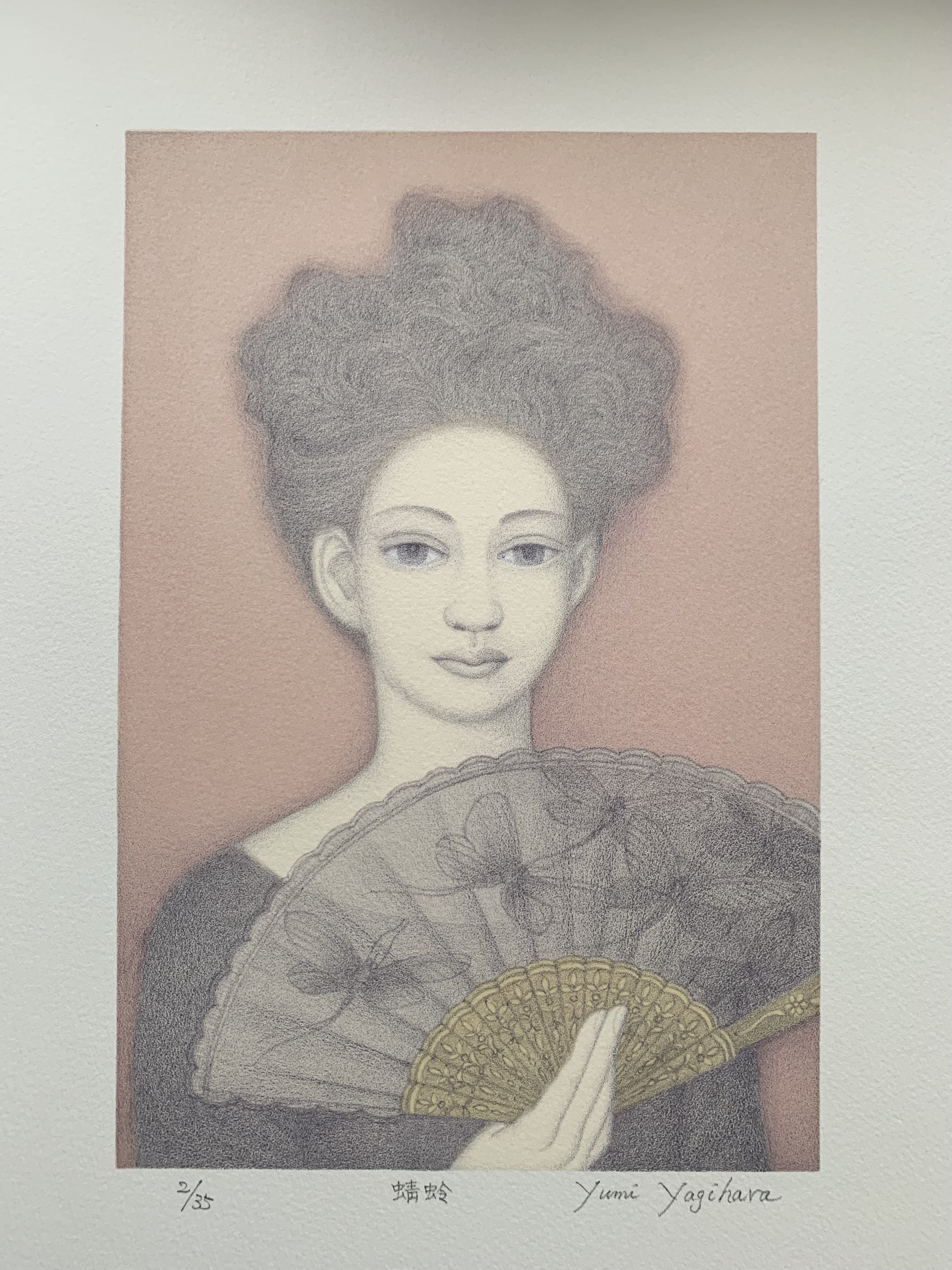 【蜻蛉】リトグラフ　5版5色　#扇　#婦人像　#インテリア 11,700円