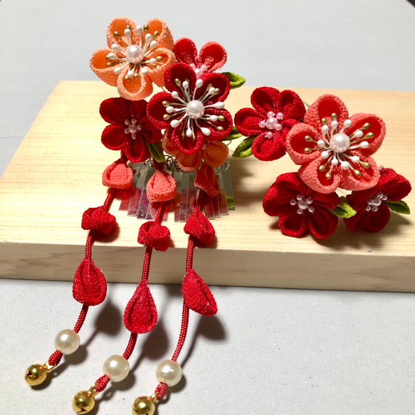 七五三七歳‼️lovely七五三安心セット❤️可愛い赤地に花々金彩