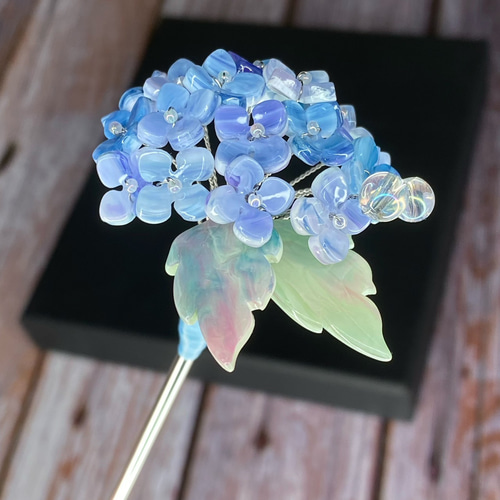 陶器風紫陽花のかんざし エンドレスサマー パステル青系 かんざし メノ