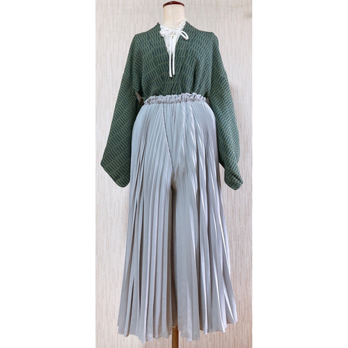 ◇和洋 きものコーデ◇ セット売り 緑×グレー パンツ