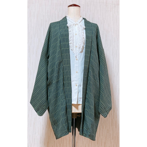 展示品　◇和洋 きものコーデ◇  セット売り　緑×グレー　パンツ・ベルト付き ◇和洋 きものコーデ◇ セット売り 緑×グレー パンツ