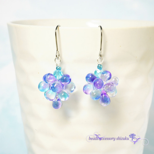 ドロップビーズボールピアス＊紫陽花 ピアス（フック・チェーン