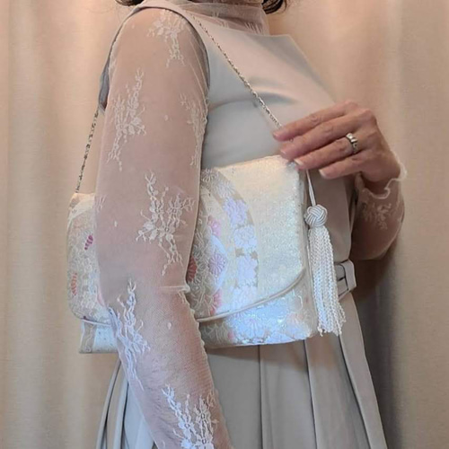 Creema限定♡母の日】シルバー花柄様シルク着物帯の2ways