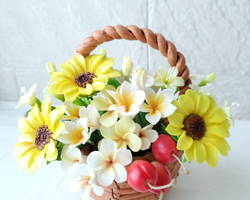 ♡元気いっぱいに♡向日葵とプリメリア クレイフラワー アートフラワー