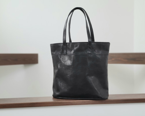 黒いレザートートバッグ ハンドメイド ブラック本革トートバッグ トートバッグ fーwork's 通販