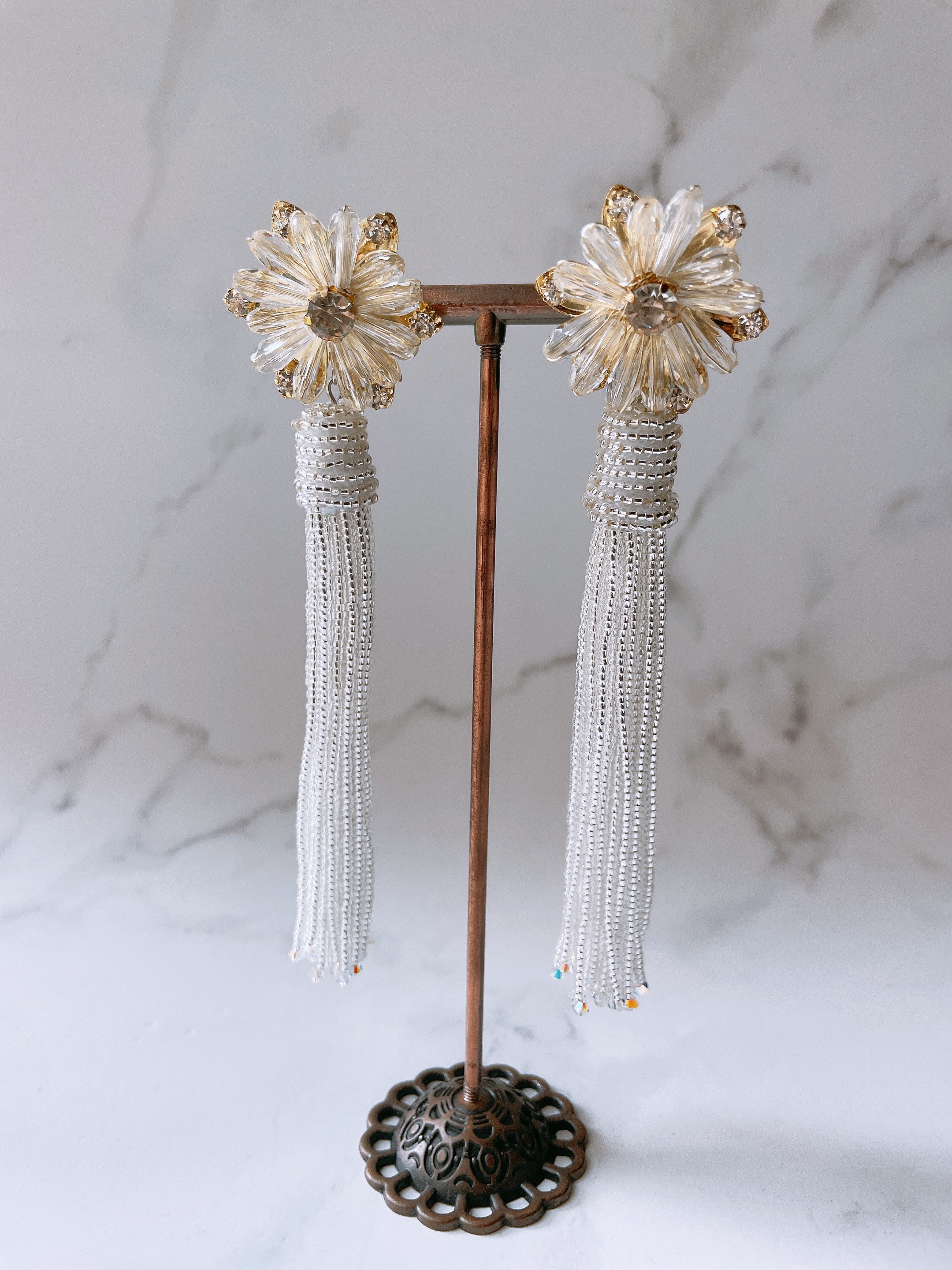 【A-276】ビーズタッセル／ブライダルピアス／ウェディング／ブライダルタッセル／ブライダルビーズタッセル／花嫁／ウェデ