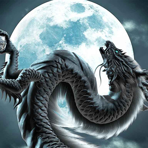 龍の絵「月光2・黒龍」自作A4 竜の絵 イラスト breeze 通販 14178133