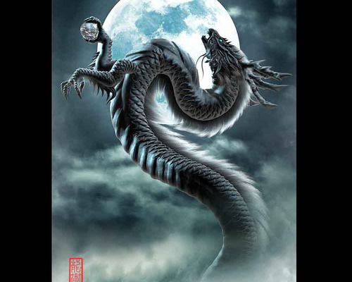 メッセージ☆生命はゆっくり☆龍の絵付き 龍の絵「月夜と金龍」自作A4 竜の絵 イラスト breeze 通販