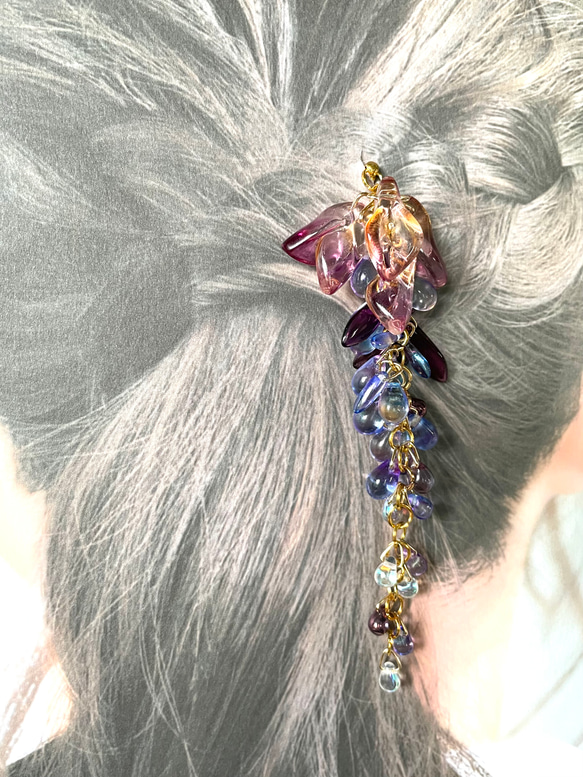【再再販】【藤の香 花簪】 髪飾り 長房紫 ヘアアクセサリー　YA 3枚目の画像