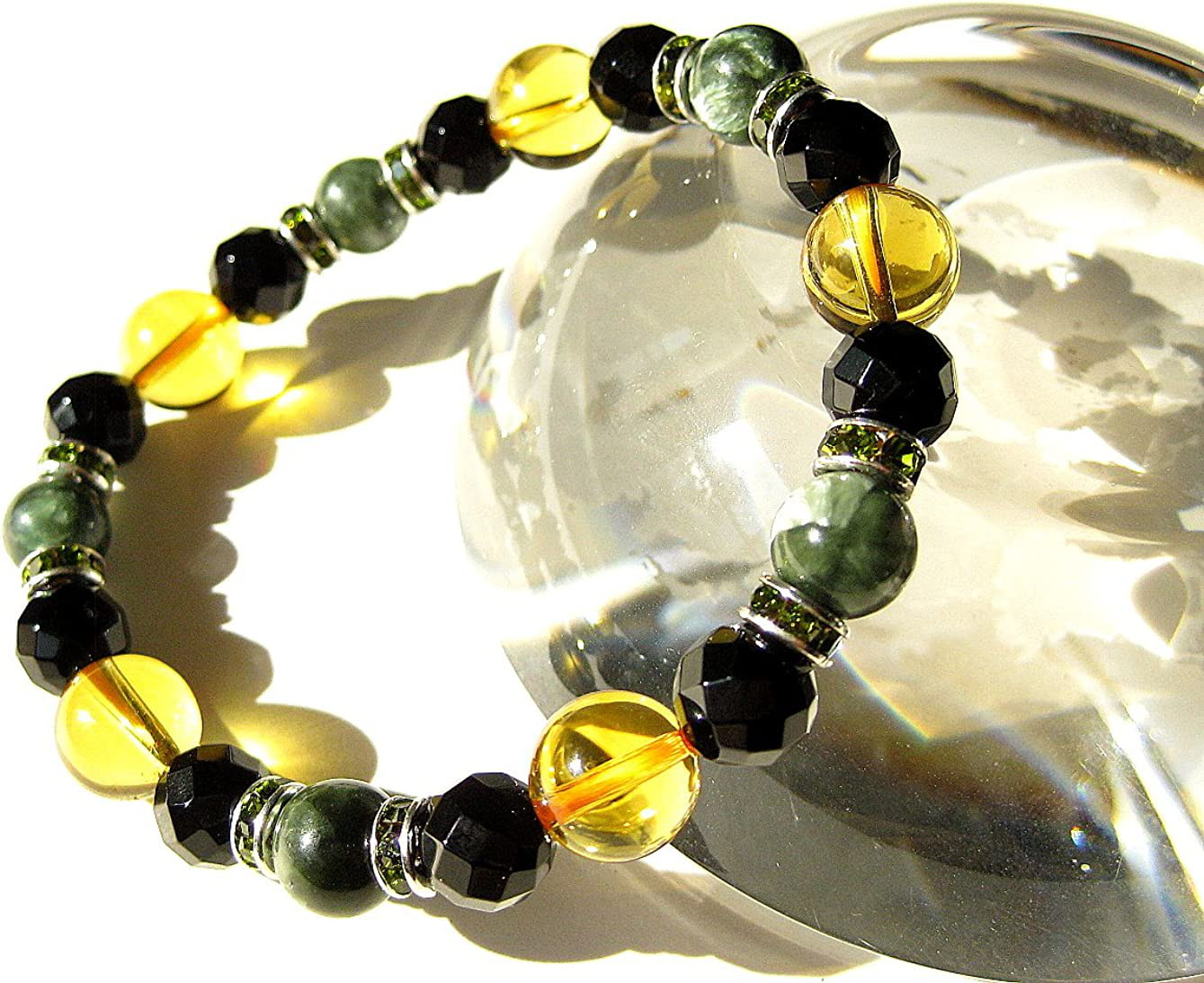 【ヒーリングの富ブレスレット 癒しを促進】 セラフィナイト シトリン オニキス 11月 誕生石 16cm