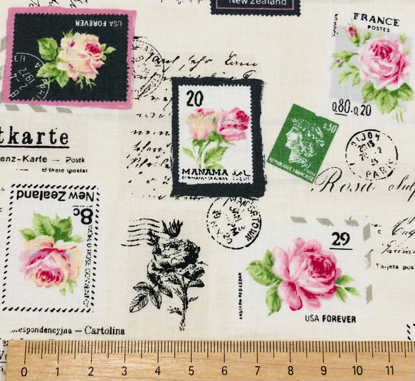 薔薇の切手柄生地 2枚目の画像