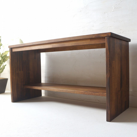 ローテーブル 飾り棚 自由に使えるパイン材のテーブル兼収納棚 ウォールナットタイプ 1枚目の画像