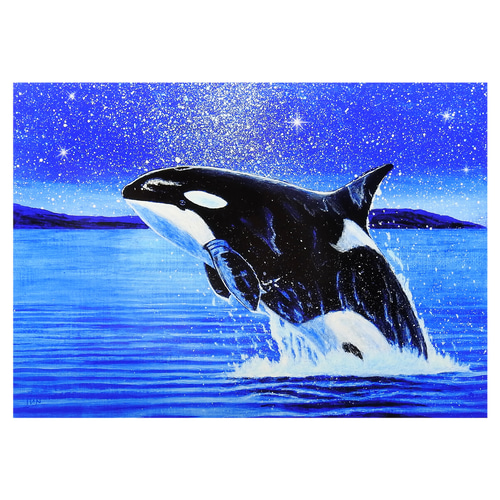 A4アートプリント「静かな海のオルカジャンプデジタルバージョン