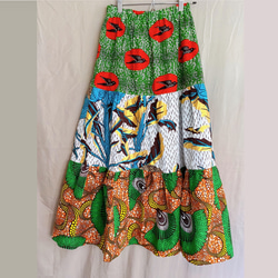 【送料無料】アフリカ布のパッチワークティアードスカート＊マキシスカート 4枚目の画像