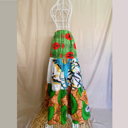 【送料無料】アフリカ布のパッチワークティアードスカート＊マキシスカート 2枚目の画像