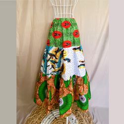【送料無料】アフリカ布のパッチワークティアードスカート＊マキシスカート 1枚目の画像