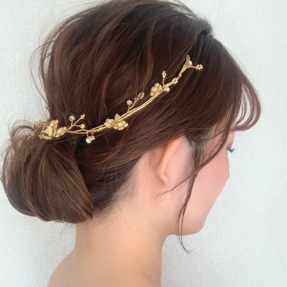 MA108 【ゼクシィ掲載】 ヘッドドレス　カチューシャ ブライダル ヘアアクセサリー リーフ  ゴールド　結婚式 花嫁 8枚目の画像