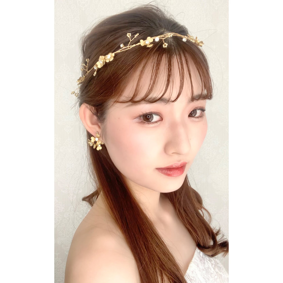 MA108 【ゼクシィ掲載】 ヘッドドレス　カチューシャ ブライダル ヘアアクセサリー リーフ  ゴールド　結婚式 花嫁 6枚目の画像