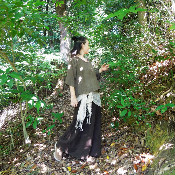 asana ヘンプコットン ロングスカート121●草木染めマクガ 2枚目の画像