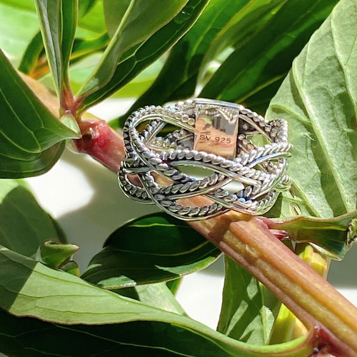 爽やか繊細なミル打ち編みいぶし&シルバーリングR1158 指輪・リング