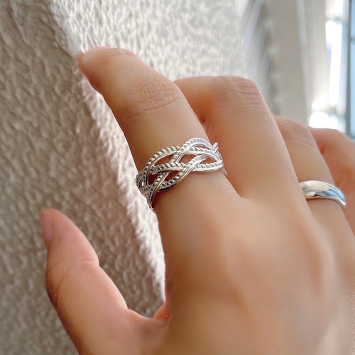 爽やか繊細なミル打ち編みいぶし&シルバーリングR1158 指輪・リング